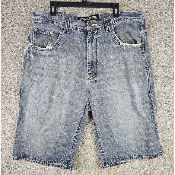 Koman Y2K Grunge Skater Baggy Jeans Faded Denim Jorts Denim Blue Mens Size 40 - Picture 1 of 16